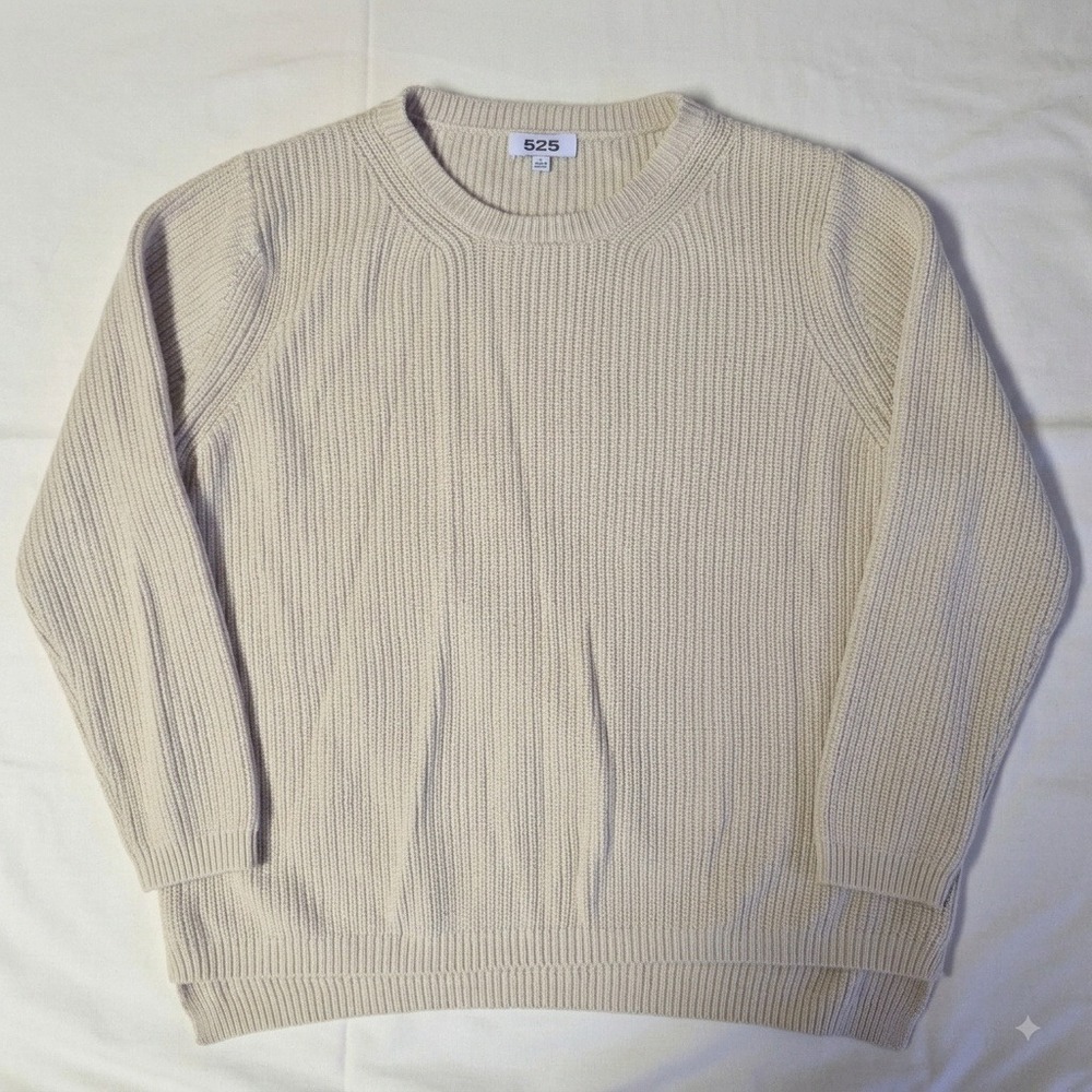 525 America Womens Cream Shaker Stitch 100% Cotton‎ Chunky Knit Sweater Large L